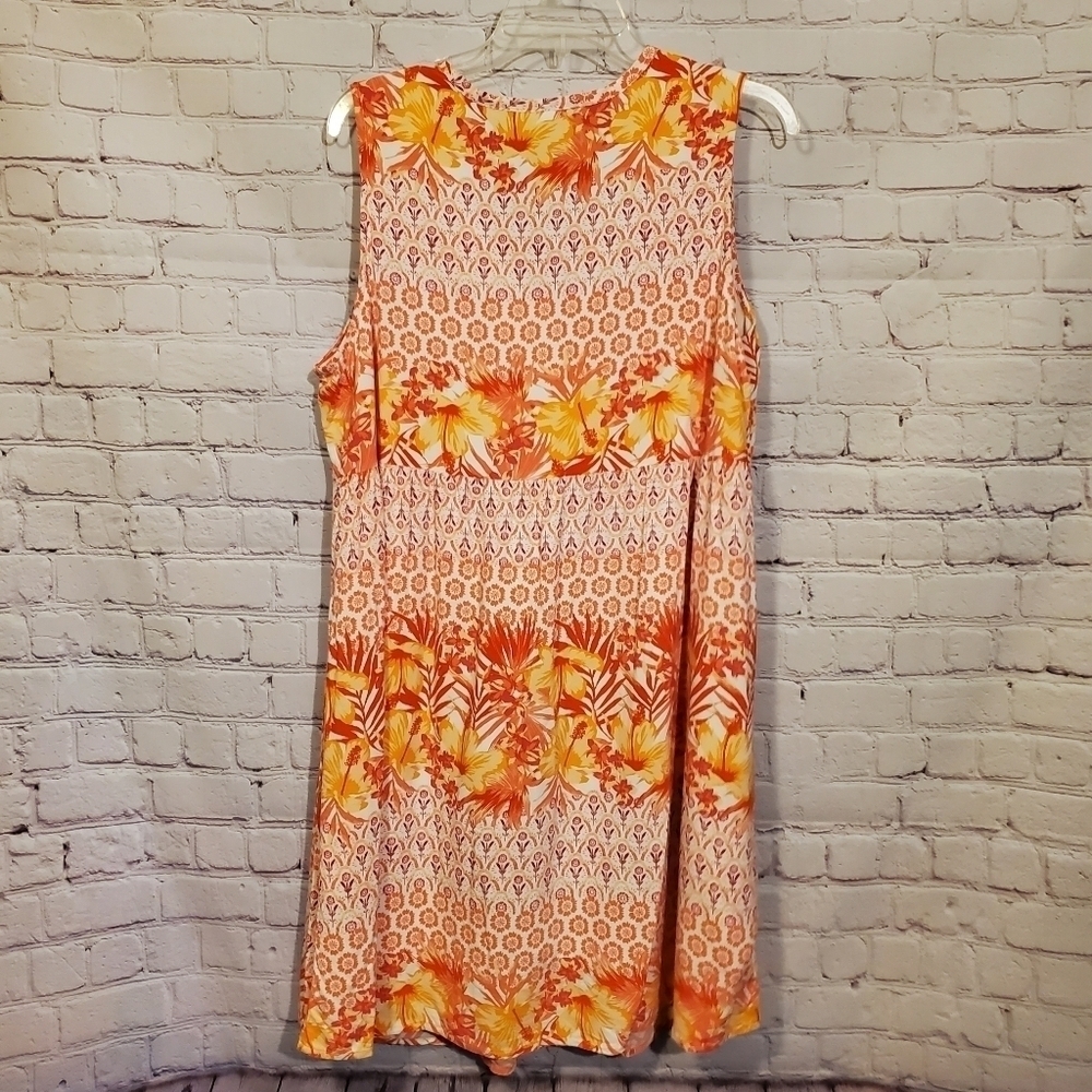 OLD NAVY HAWAIIAN LUAU ORANGE DRESS  FLORAL HIBISCUS TROPICAL - Picture 3 of 7